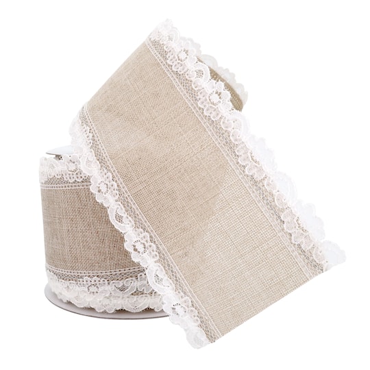 2.5" x 3yd. Faux Linen & Lace Wired Ribbon by Celebrate It™